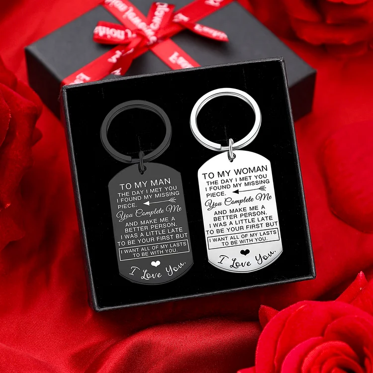 To My Man/Woman Couple Keychain Stainless Steel Keychain Valentine's Day Anniversary Gift Set With Gift Box for Couples