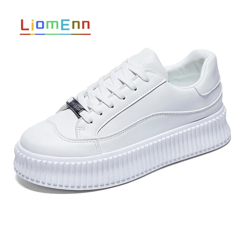 Ladies Platform White Sneakers Women Sports Shoes 2021 New PU Leather Flat Vulcanized Casual Shoes Walking Tennis Female Basket