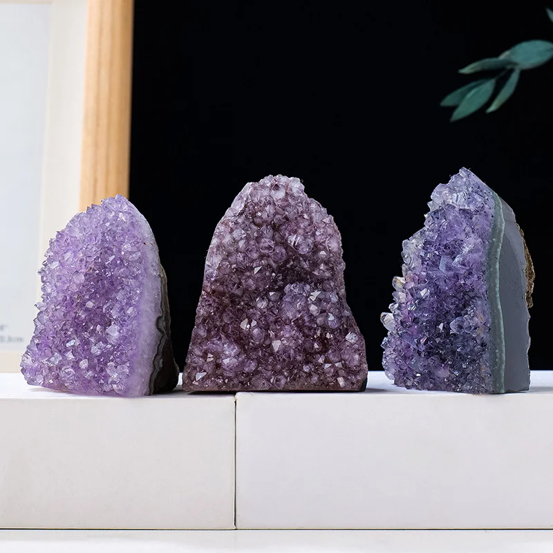 Natural Deep Purple Uruguay Amethyst Crystal Clusters Upright Stone Raw Amethyst Geode Quartz Mineral Specimen