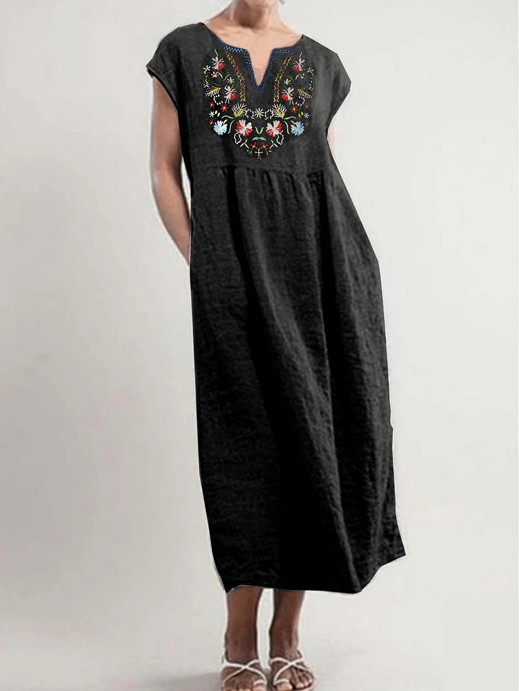 Women's V-Neck Embroidered Comfort Dress