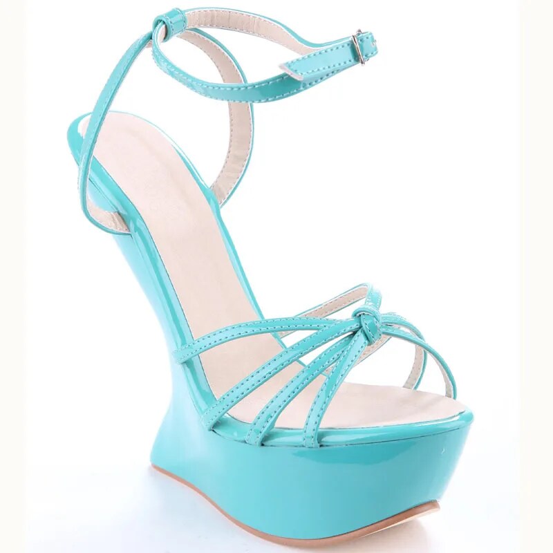 VCSHOES Strange Wedge Heels Platform Sandals Thin Straps Knot Cutout Back Fretwork Nightclub Shoes Ankle Strap Woman Sandalias