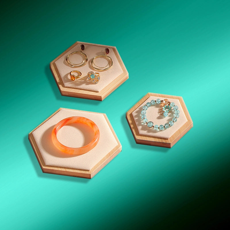 Creative Hexagon Jewelry Display Plate Bamboo And Wood Jewelry Display Table Three-piece Set Jewelry Display Rack