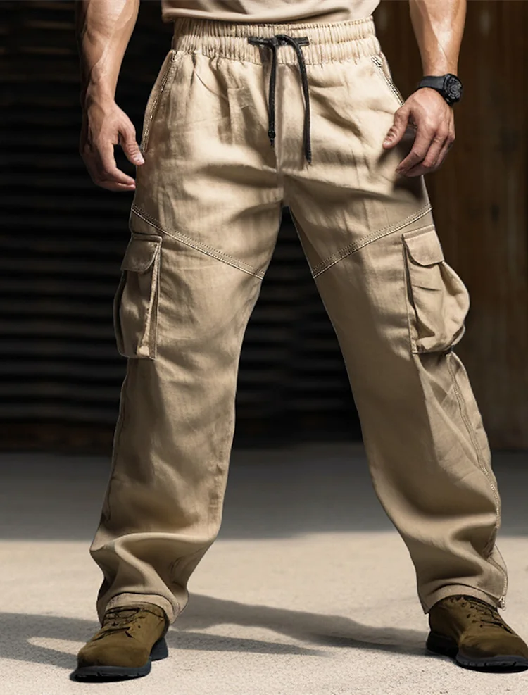 Men's Cargo Pants Drawstring Elastic Waist Multi Pocket Plain Comfort