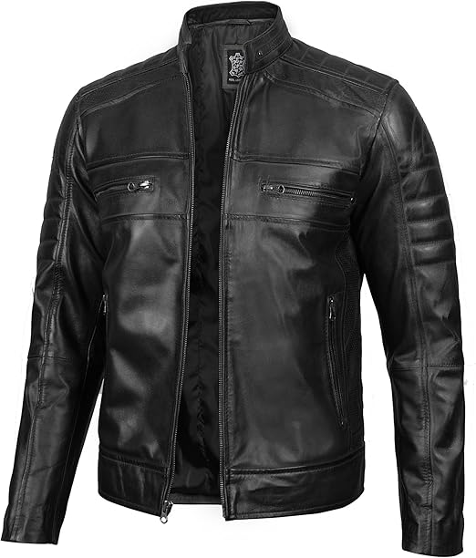 Casaco de cabedal para homem Decrum - Casaco de cabedal estilo café racer para homem elegante