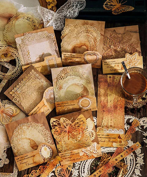 80 Pcs Silent Years Hollow Coffee Dyed Lace Paper Kit