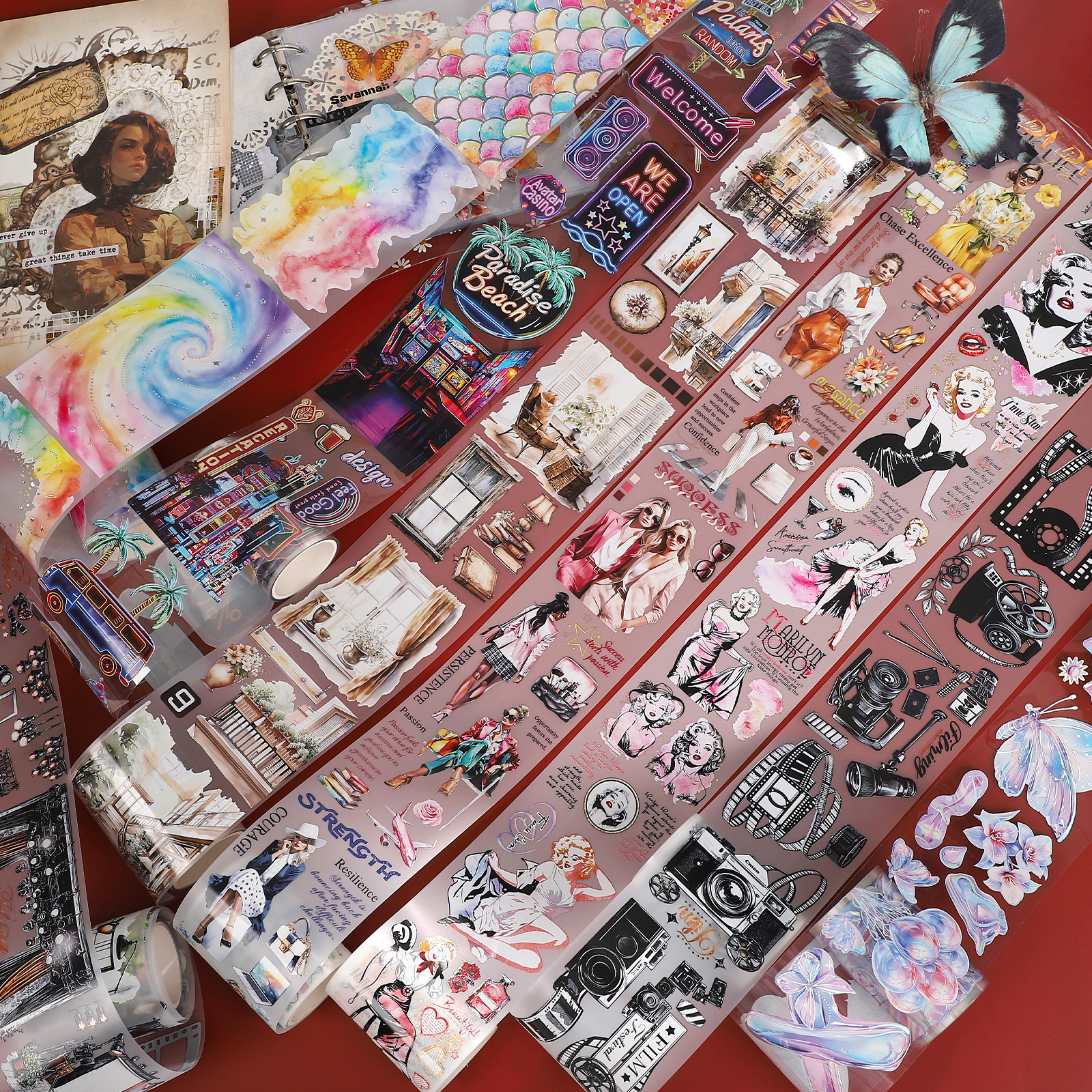 PET 테이프 - 200cm 빈티지 사이버 캐릭터 필름 레인보우 버블