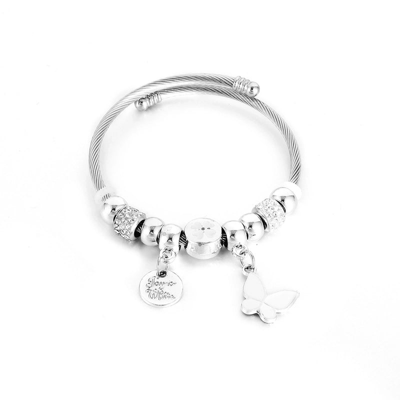 Elegant Heart Shape Butterfly Stainless Steel Asymmetrical Plating Bangle