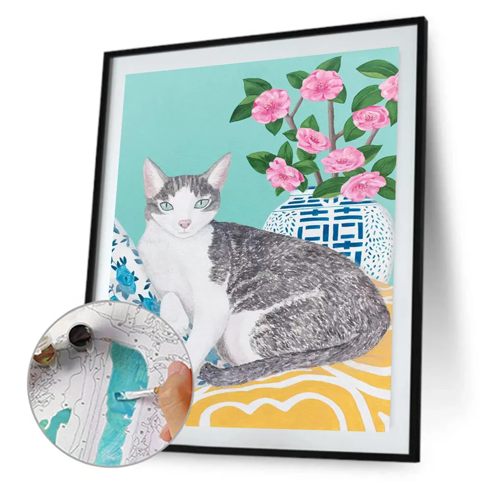 DIY Paint By Number 40*50cm - Cat With Bouquet