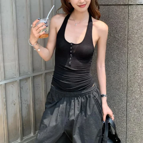 Nigikala Nigikala Girls White Hanging Neck Sling Vest Outside Wearing Women's Summer New Thin Back Shirt Long Top