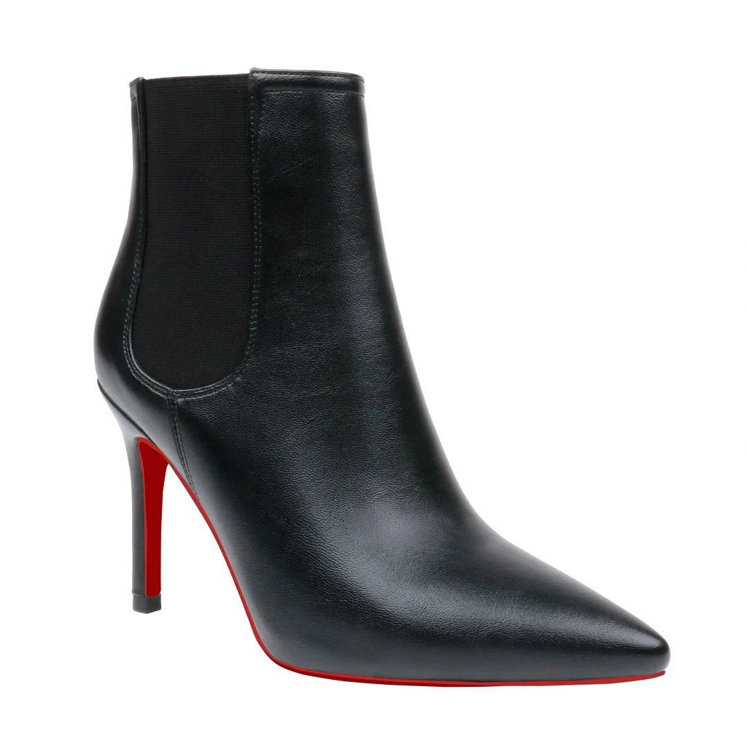 90mm Women's Stiletto Middle Heel Pointed Toe Red Bottom Ankle Boots Matte Shoes-MERUMOTE