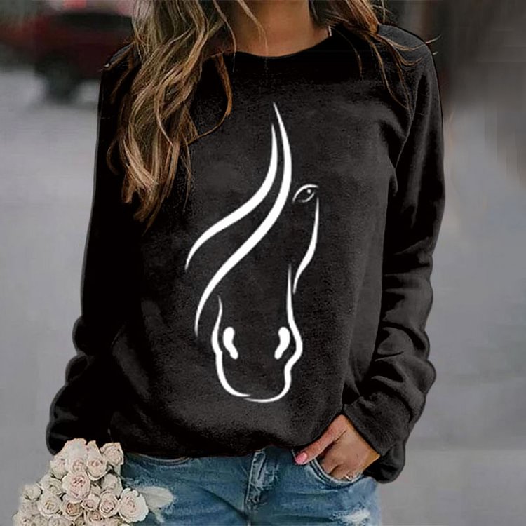 Vefave Casual Simple Horse Print Sweatshirt