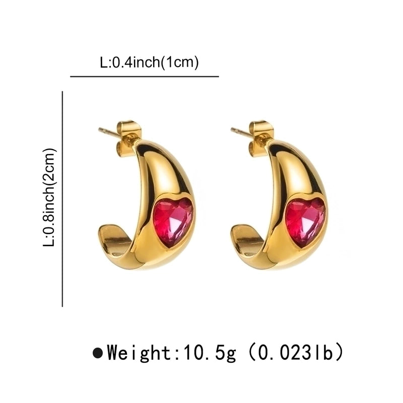 1 Pair Elegant Vintage Style C Shape Heart Shape Plating Inlay 304 Stainless Steel Zircon Ear Studs