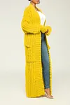 Women's Long Knit Solid Color Dual Pocket Cardigan