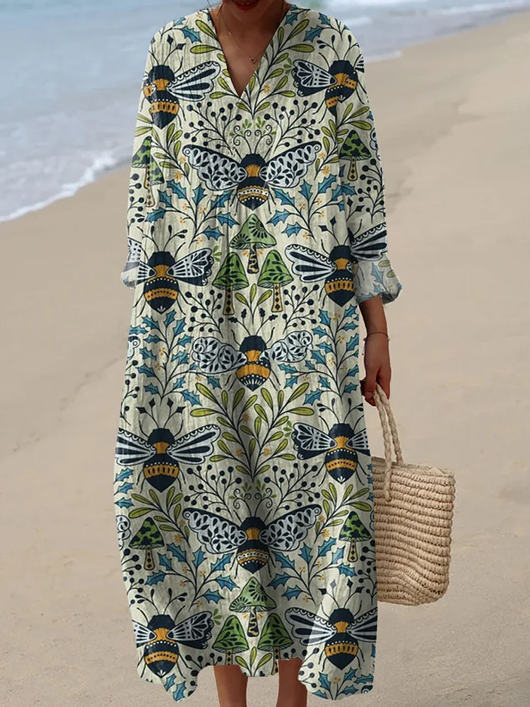 Women's Vintage Bee Floral Art Print Dress