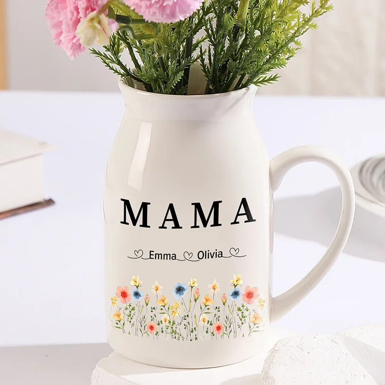 Kettenmachen Personalisierte 2 Namen & Text Bunte Blumen Familie Vase