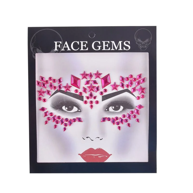3D Gem Face Sticker Ghost Skull Face with Diamond Decoration Fashion Sexy Face Stickers Prom Holiday Party Face Decoration