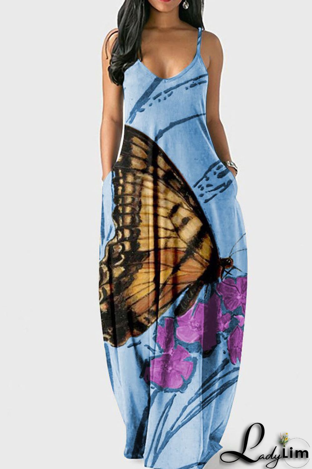 Green Casual Print Patchwork Spaghetti Strap Dresses