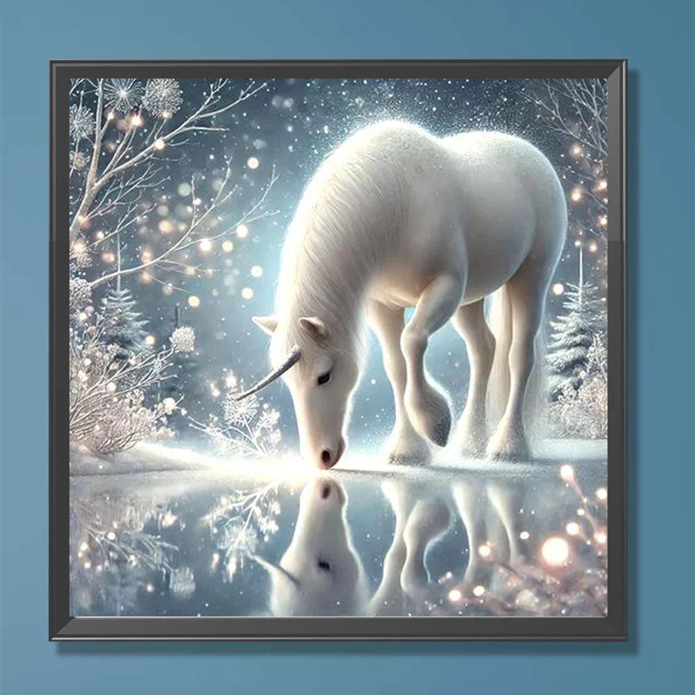 Diamond Painting - Full Round Drill - Snow Unicorn(Canvas|30*30cm)