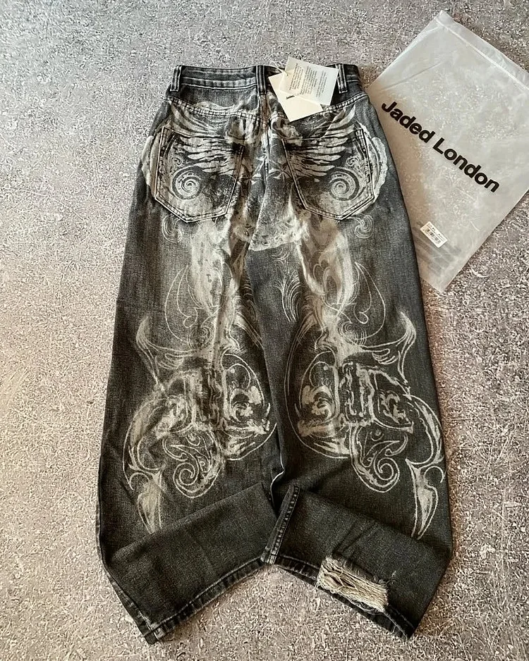 Washed Distressed Wide Leg Pants