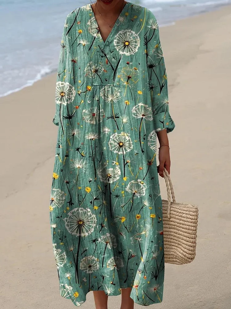 Women's Vintage Lovely Floral Art Print Flowy Dress