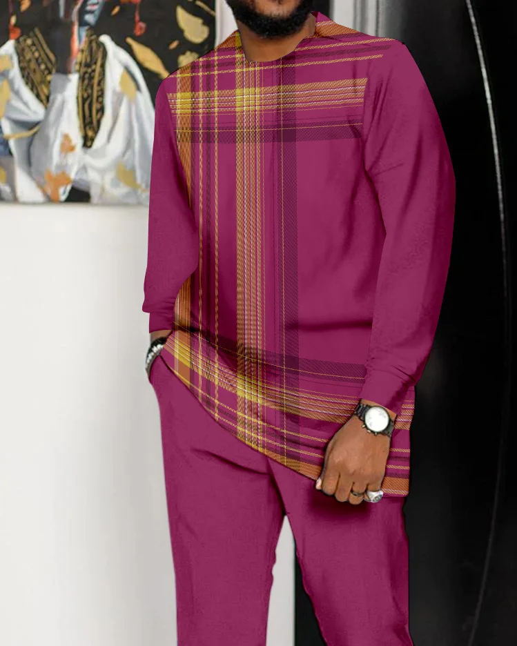 Men's Colorblock Printed Long Sleeve Walking Suit - 792