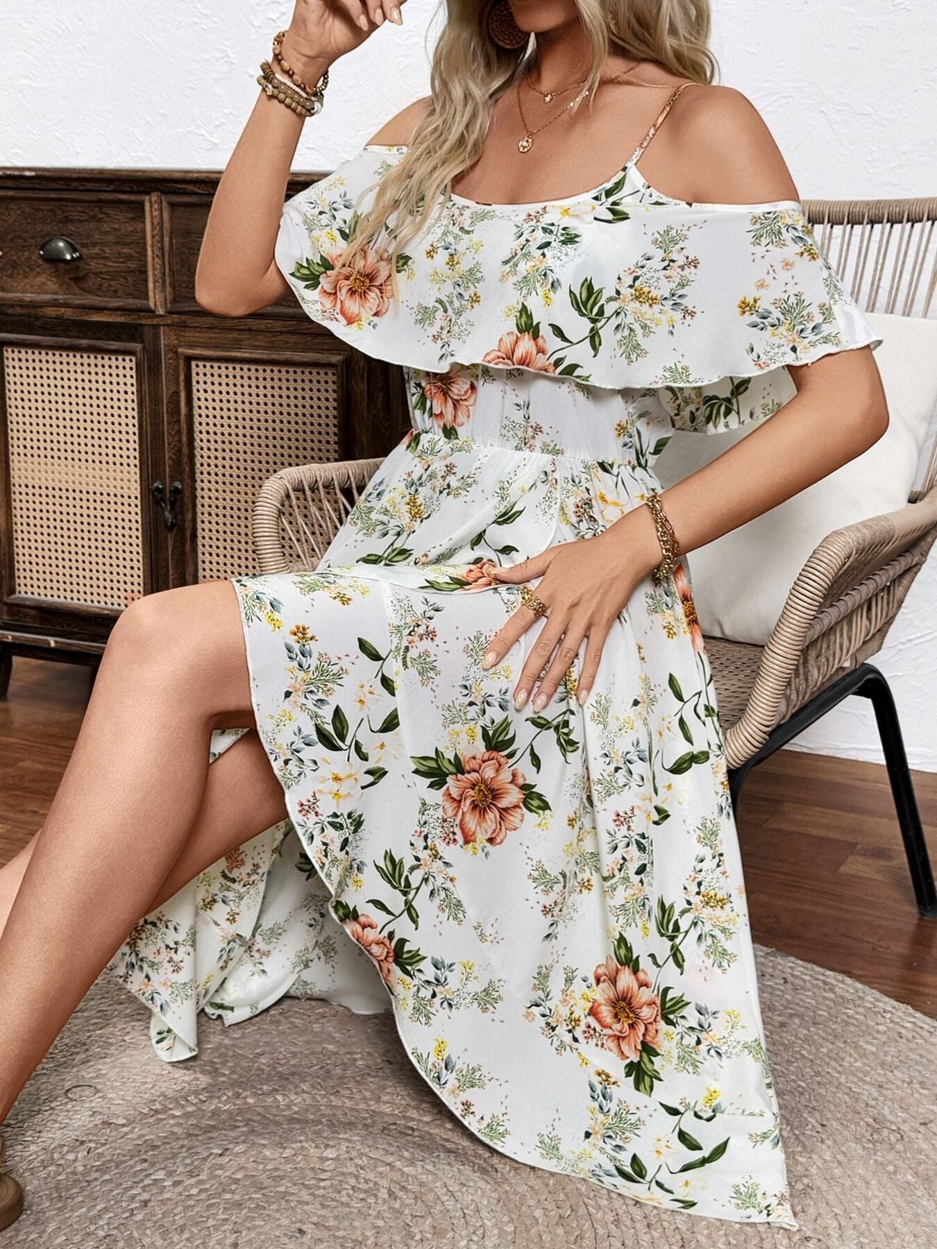 Floral Print Cold Shoulder Cami Dress mysite idetrend