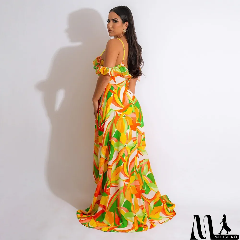 MidiSono - Sexy v-neck sling irregular print summer fashion dress