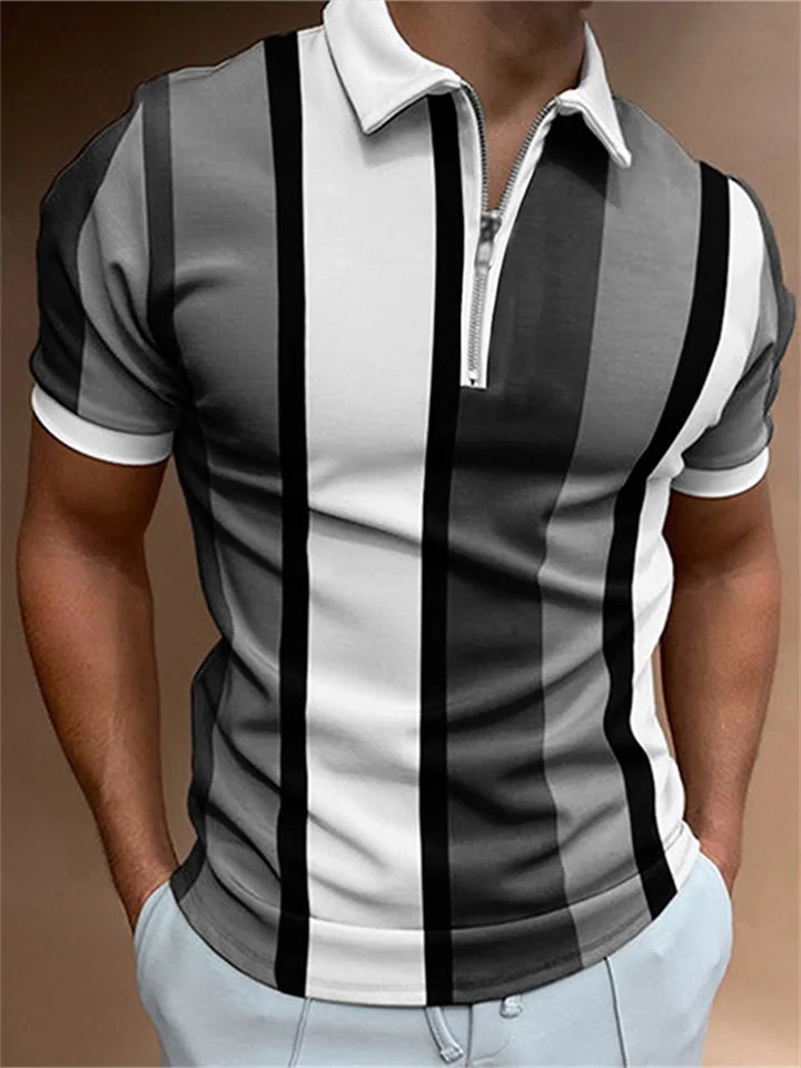 New Men's Casual 3D Printing Colorblocking POLO Shirt Trendy Fashion Zipper Lapel Splicing Mens S-6XL-Cosfine