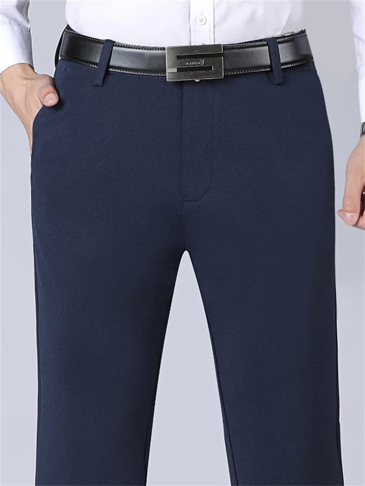 Men's Trousers Flat Front Pants Straight Leg Geometry Stretch No-Iron Formal Business Classic Style Casual Black Royal Blue High Waist Stretchy-Cosfine