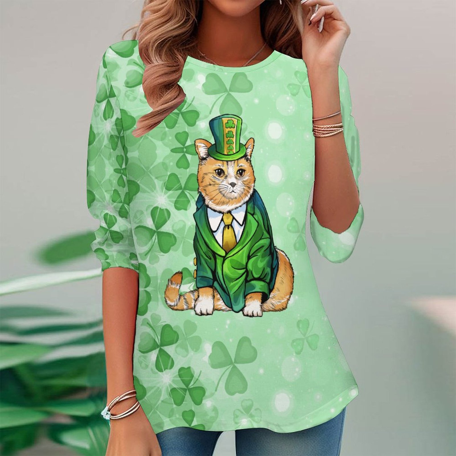 Women Long Sleeve V-neck Graphic Floral Printed Top