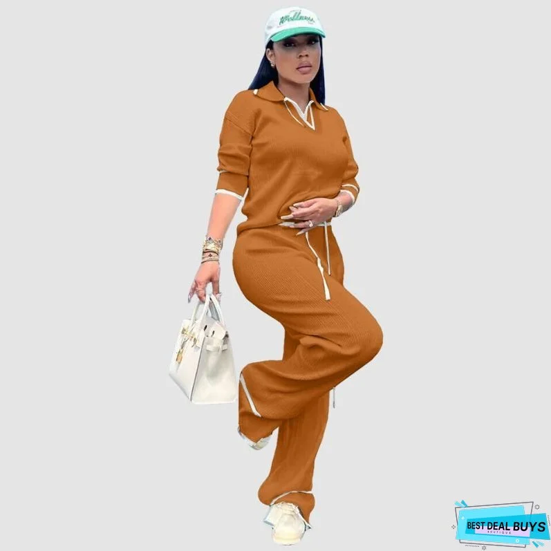 Casual Wide Leg Pant Knit Set