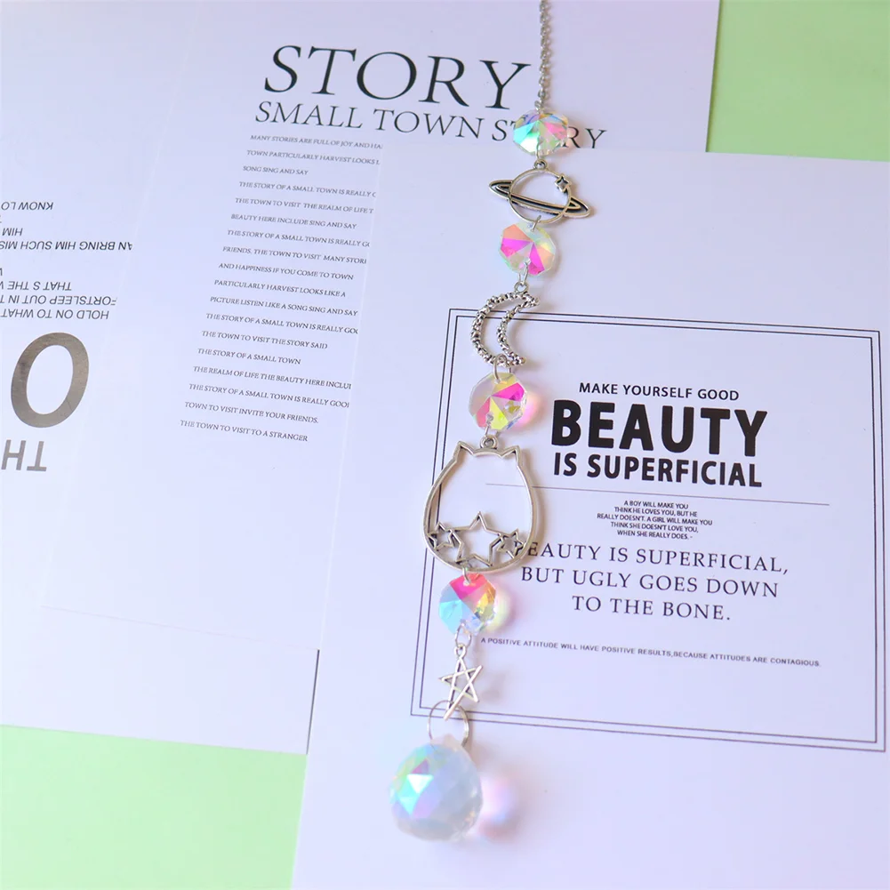 Crystal Wind Chime Prism Catchers Ornament Curtain Home Garden Pendant (D)