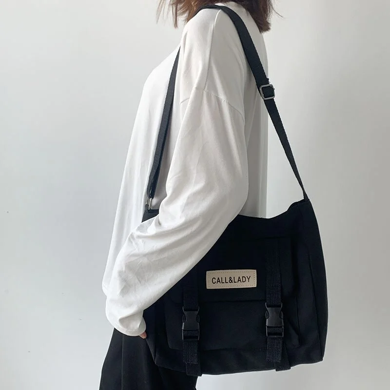 Mongw Canvas Diagonal Cross Bag Youth Fashion Version Ladies Large Capacity Shoulder Bag Solid Color Women Messenger Bags