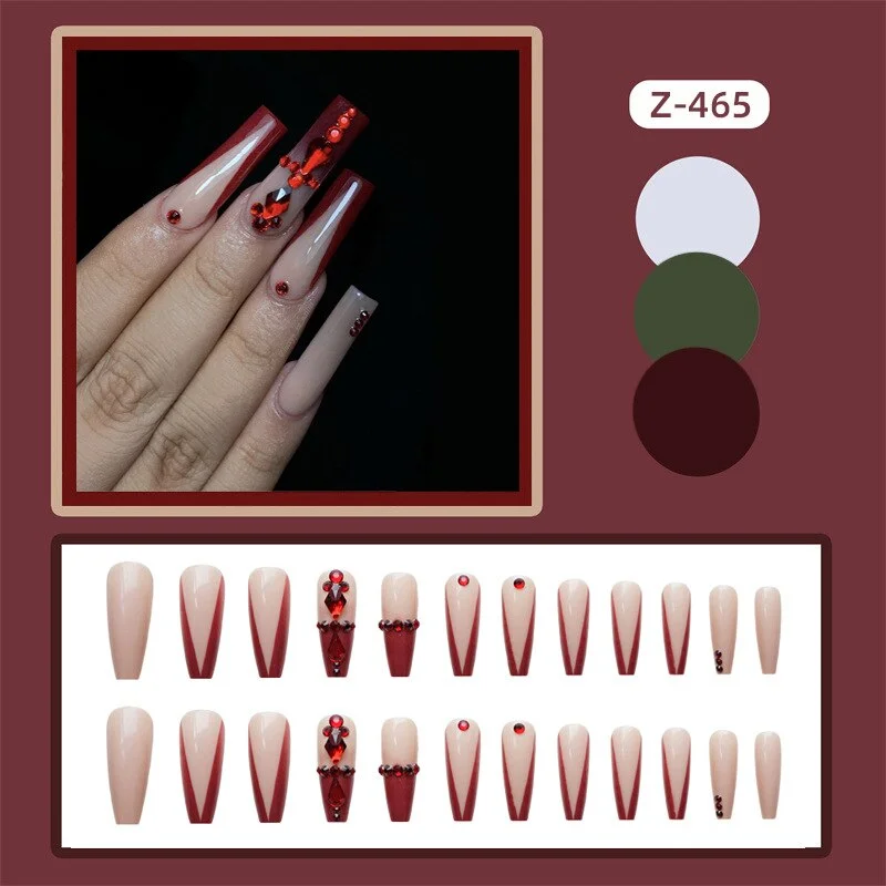 European Fake Nails Women Coffin MId Length False Nails Tip with Stripe Design Press on Matte Nail Patch for DIY Art Nail Salon-Nail Inspo