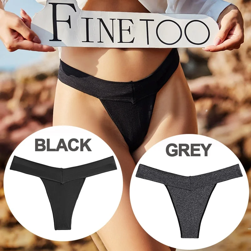 FINETOO 2PCS/Set Women Thong V Waist Gstring 7 Solid Colors Seamless Femme Underwear T-Back Lingerie Sexy Panties For Girl S-2XL