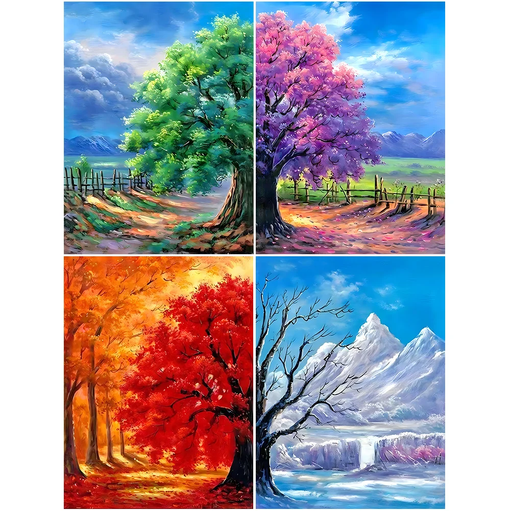 4pcs Diamond Painting - Full Round Drill - Four Seasons Tree(Canvas|30*40cm)