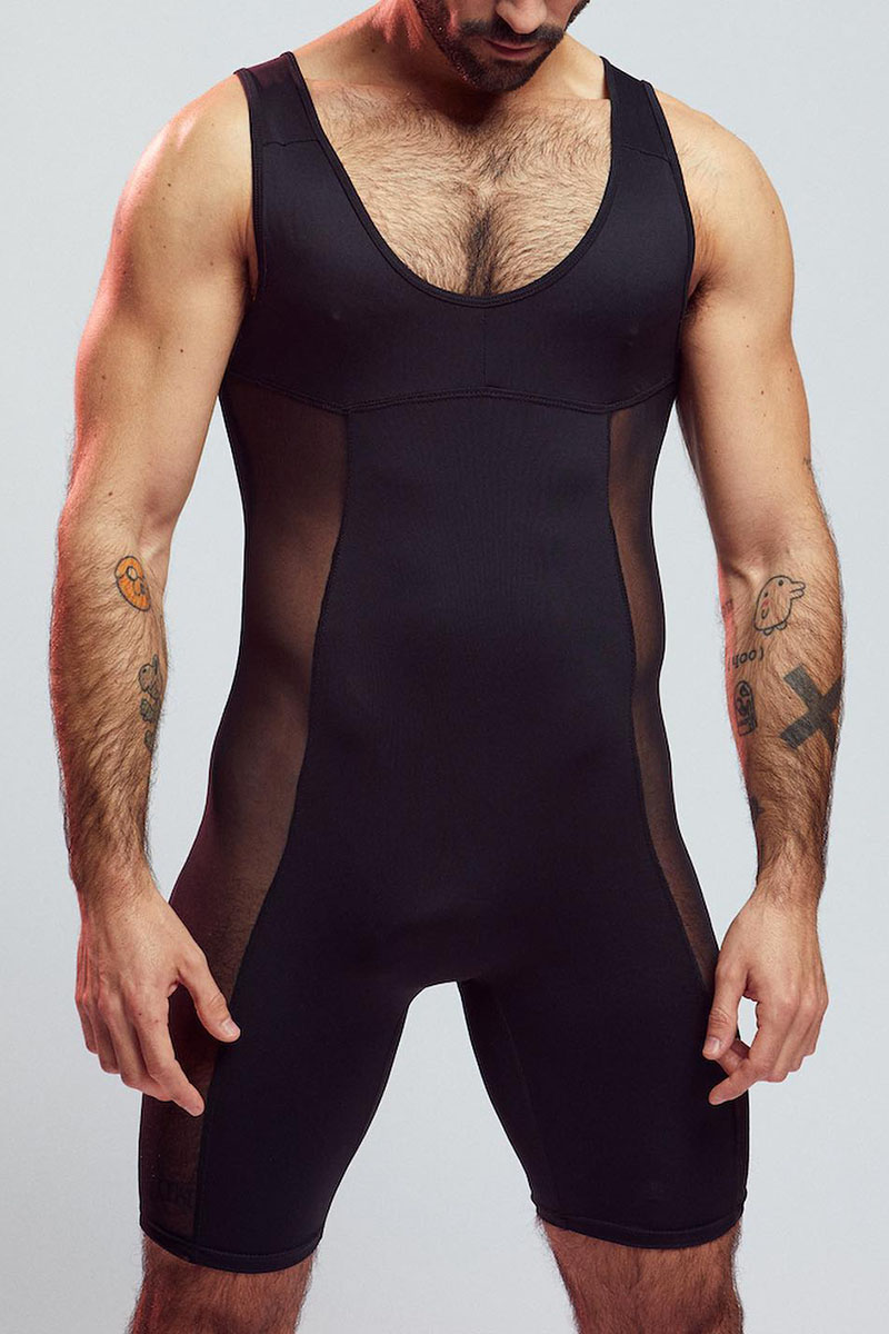 Ciciful See-Through Mesh Patchwork Stretchy Black Singlet Romper