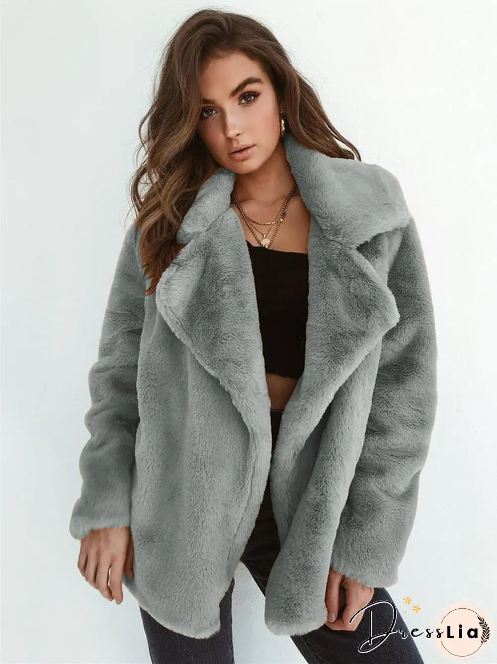 Fashion Solid Color Sexy Plush Lapel Coat