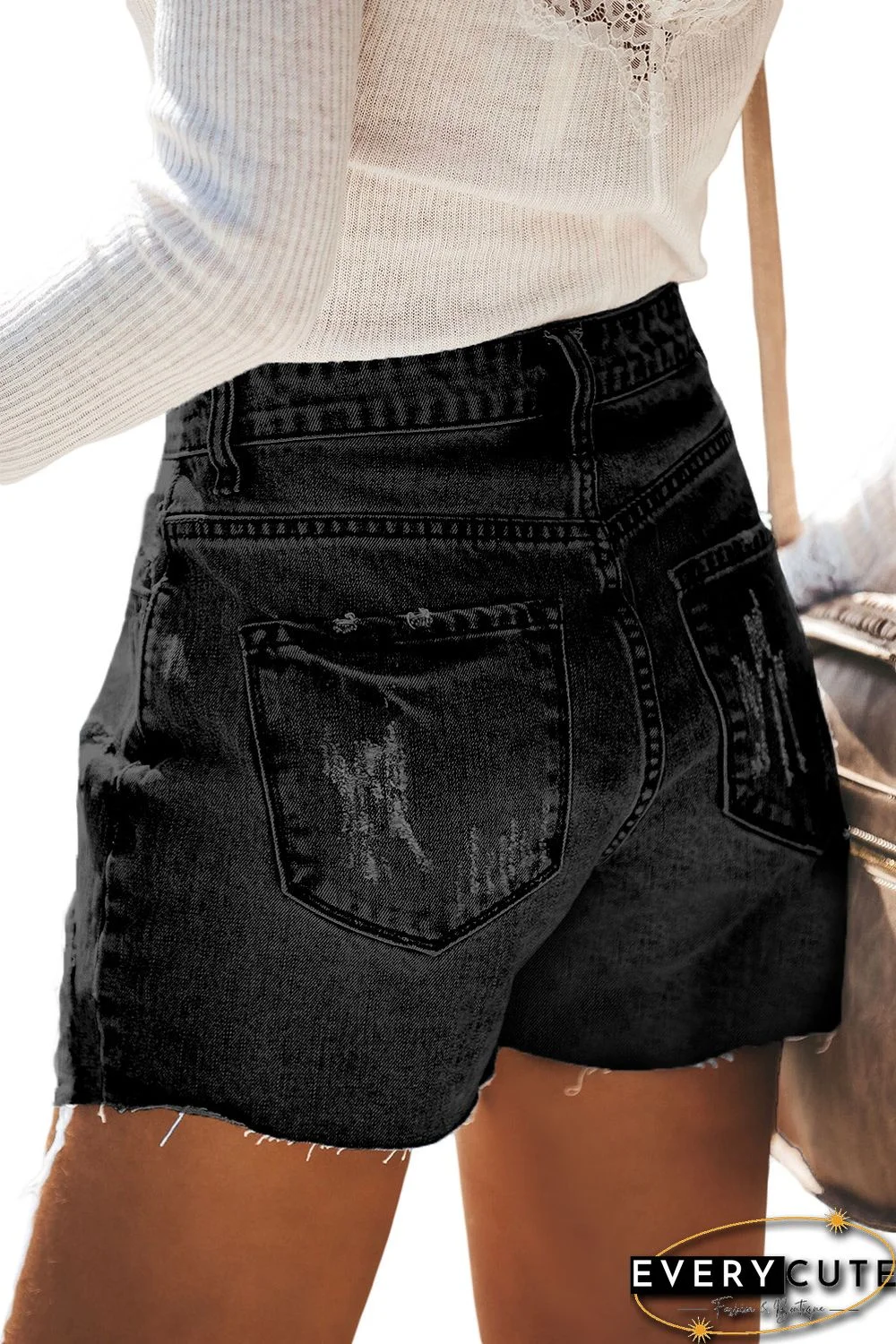 Black Hot Mama High Rise Distressed Denim Shorts