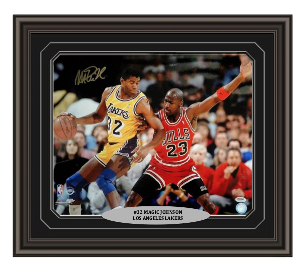 Magic Johnson Signed & Custom Framed Lakers 16x20 PSA/DNA COA Jordan Autograph