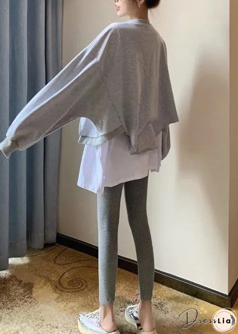 Luxury Color Block Gray Asymmetrical Sweat Shirts Tracksuits