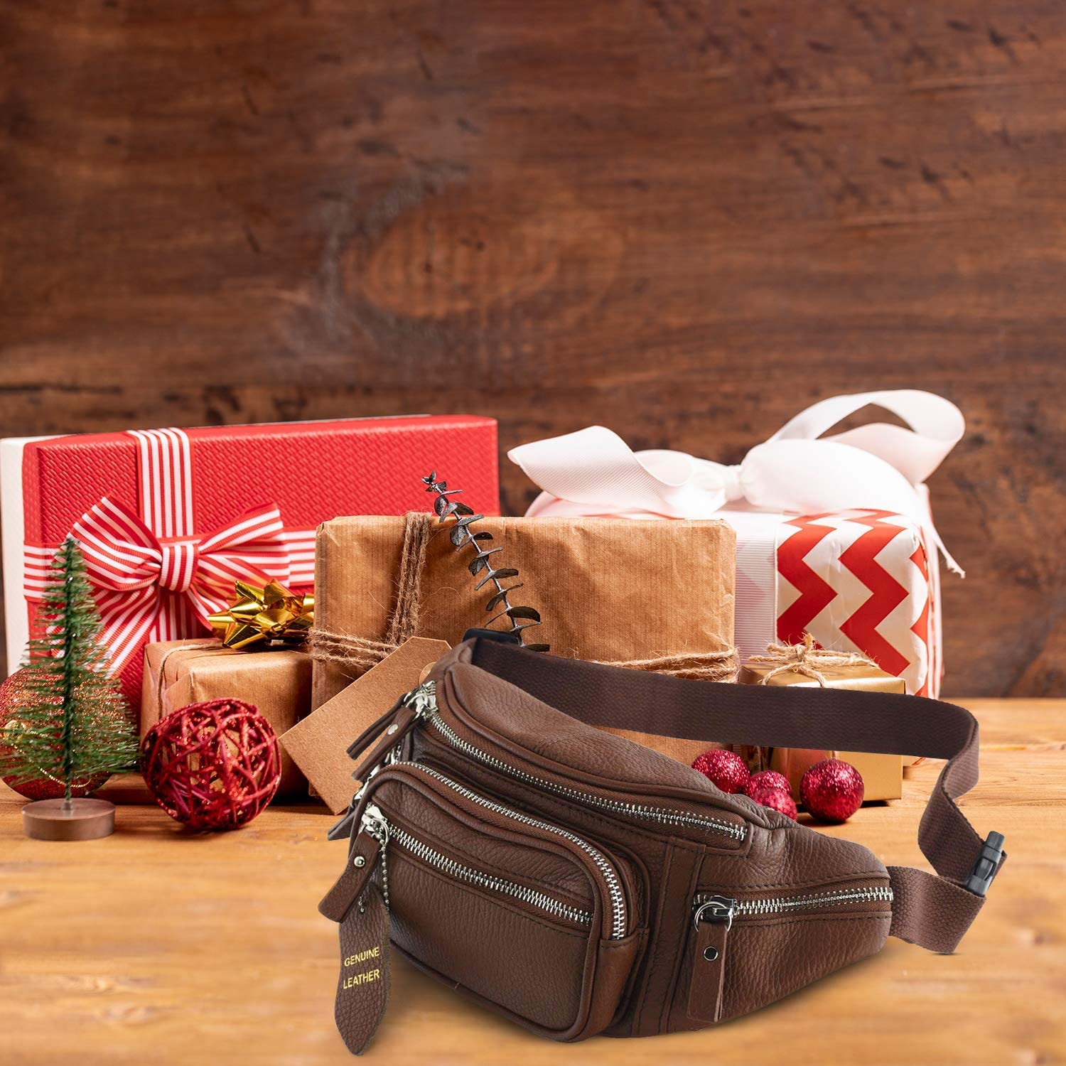 Fanny Pack Waist Bag Multifunction Genuine Leather Hip Bum Bag Travel Pouch for Men and Women- Multiple Pockets & Sturdy Zippers Ideal for Hiking Running And Cycling