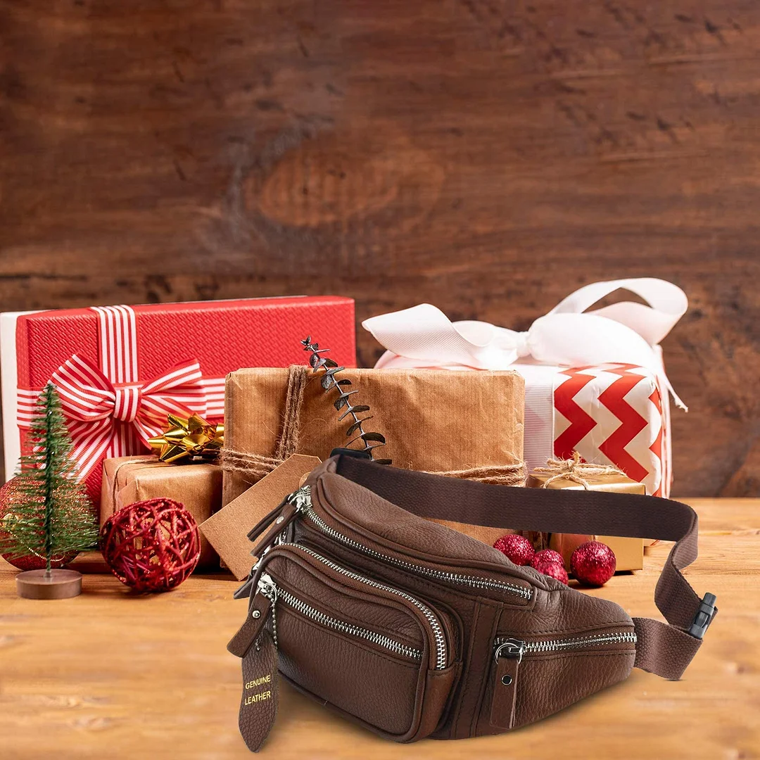 Fanny Pack Waist Bag Multifunction Genuine Leather Hip Bum Bag Travel Pouch for Men and Women- Multiple Pockets & Sturdy Zippers Ideal for Hiking Running And Cycling