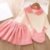 Kid Baby Girls Autumn College Knitted Sweater 3 Pcs Sets