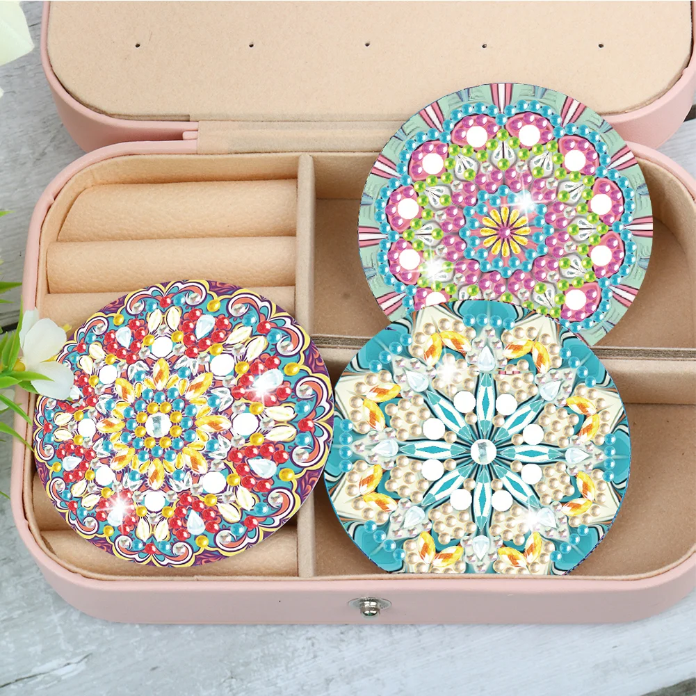 3pcs Diamond Painting Makeup Mirror Portable DIY Datura for Girl
