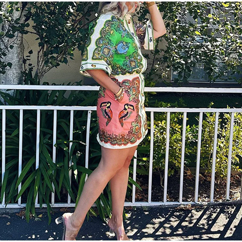 Uveng Uveng New Women's Lapel Single Breasted Long Sleeve Temperament Print Winter Dress Women