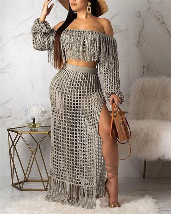 Sexy Hollow-out beach Two-piece Skirt Set