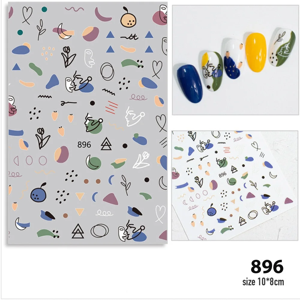 Abstract Image Nail Sticker Abstraction of Characters Nail Sticker 3D Engraved Nail Art Decorations Nail Decals Design