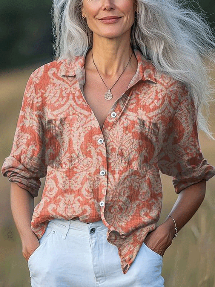 Women's  Flowers Art Print Casual Long Sleeve Comfortable Cotton Shirt