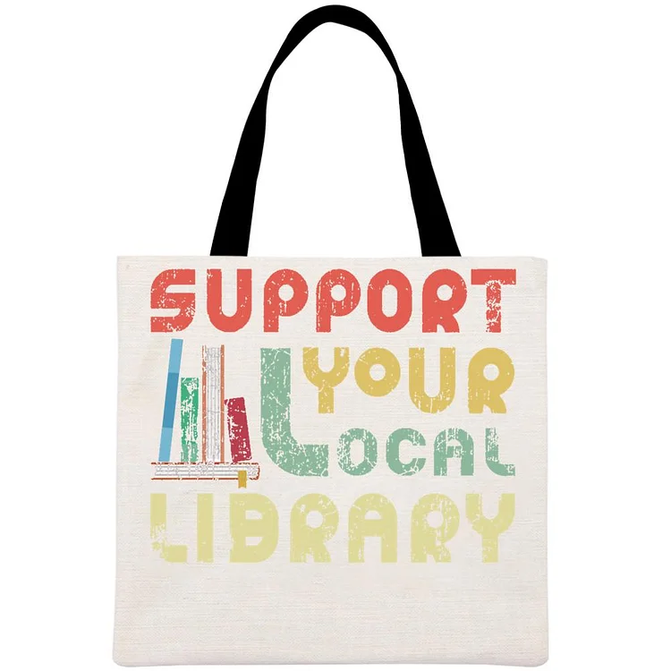 Support Your Local Library Printed Linen Bag